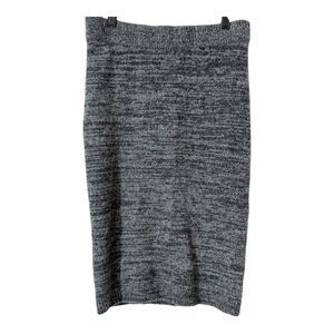 Intermix Cashmere Blend Gray Black Marled Quiet Luxury Pencil Midi Skirt Large